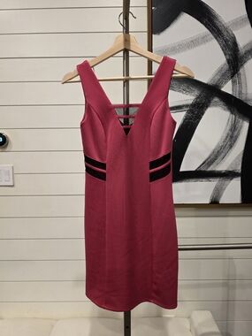 Papaya Fuchsia V-Neck Bodycon Dress with Black Cutouts